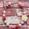 Kids chunky beaded necklace free shipping 2pcs ! Big white rose flower bubblegum chunky jewelry accessories pretty baby girls