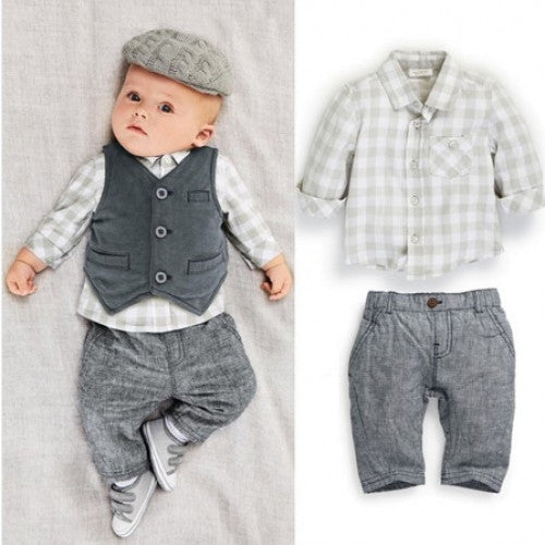 Popular Style Bebe Clothes Autumn Baby Suit Gentleman Boys Clothing Set Vest+Long-sleeves Shirt+Long Pant